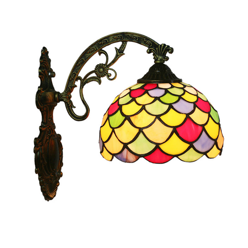 BowLift | Fishscale Speckled Art Glass Wall Lamp Tiffany 1 Lamp Brass Wall Lamp Light with Curved Arm