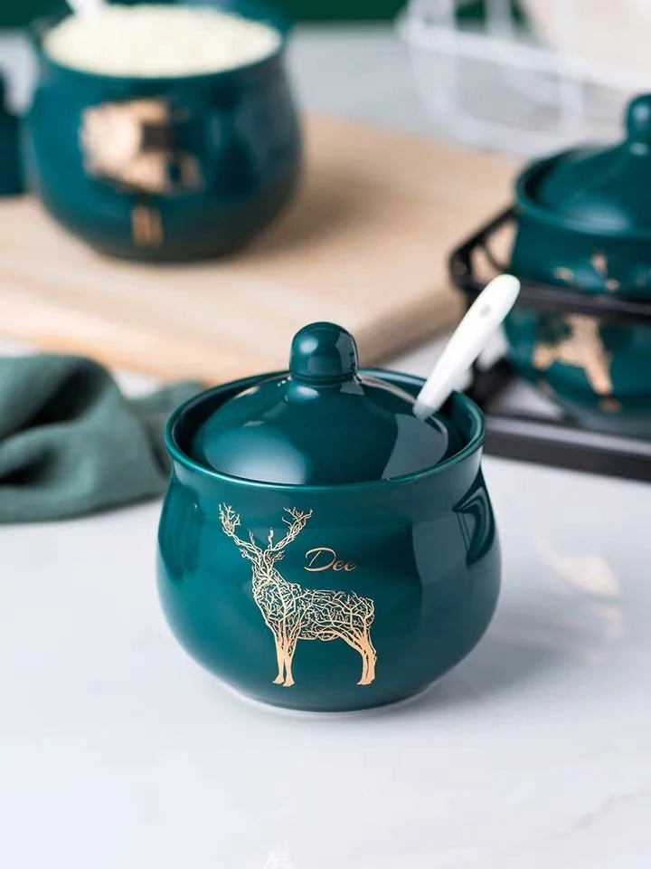 BowLift | Creative Nordic Style Light Luxury Emerald Ceramic Seasoning Jar Set
