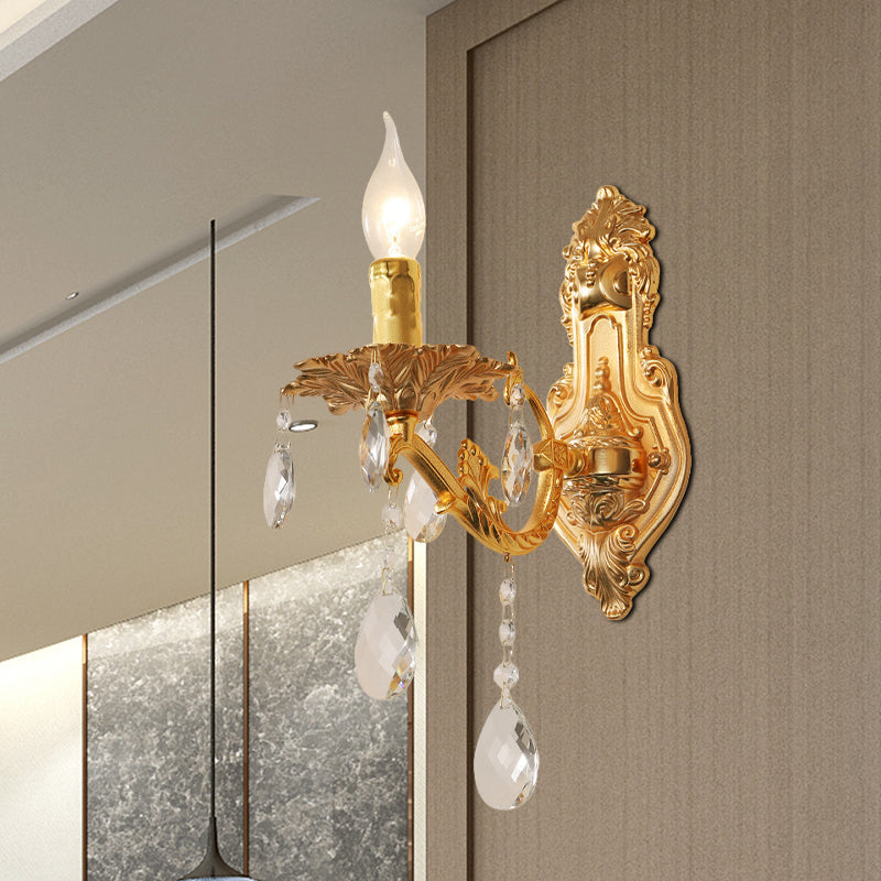 BowLift | Gold Candelabrum Wall Lamp Modernism 1/2 Lights Metal Wall Light with Crystal Drops