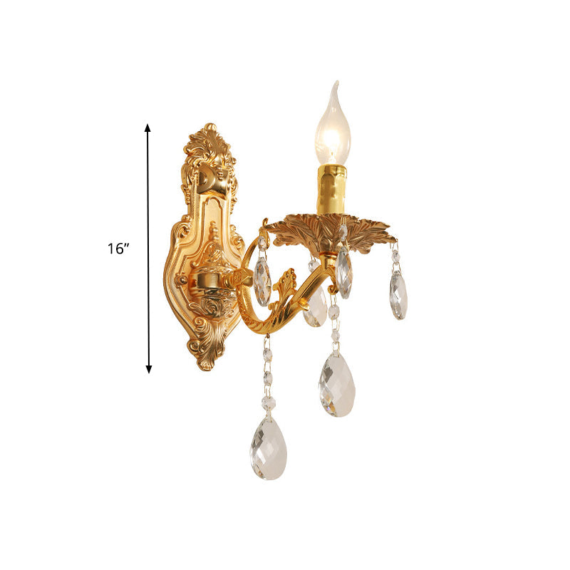 BowLift | Gold Candelabrum Wall Lamp Modernism 1/2 Lights Metal Wall Light with Crystal Drops