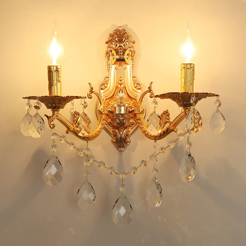 BowLift | Gold Candelabrum Wall Lamp Modernism 1/2 Lights Metal Wall Light with Crystal Drops
