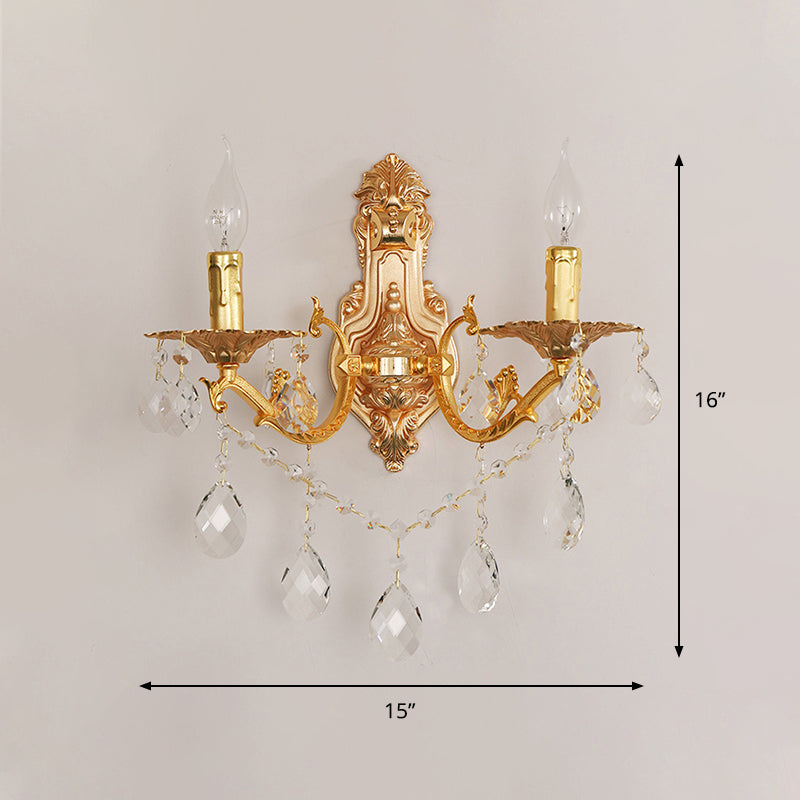 BowLift | Gold Candelabrum Wall Lamp Modernism 1/2 Lights Metal Wall Light with Crystal Drops