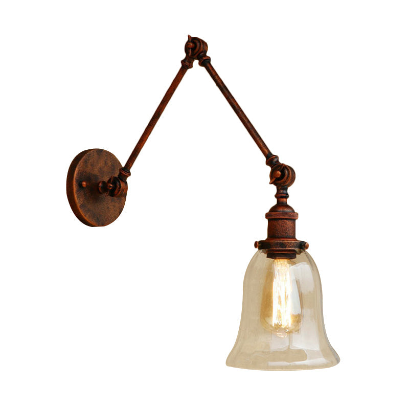 BowLift | Expansive Bedroom Wall Light Retro Style Clear Glass 1 Light Rust Wall Lamp