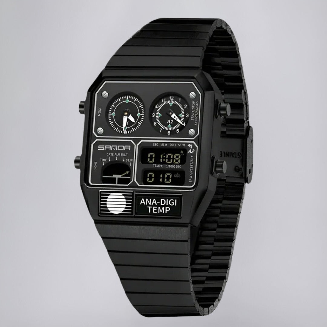 Dual-Display Watch in Retro-Modern Case Design