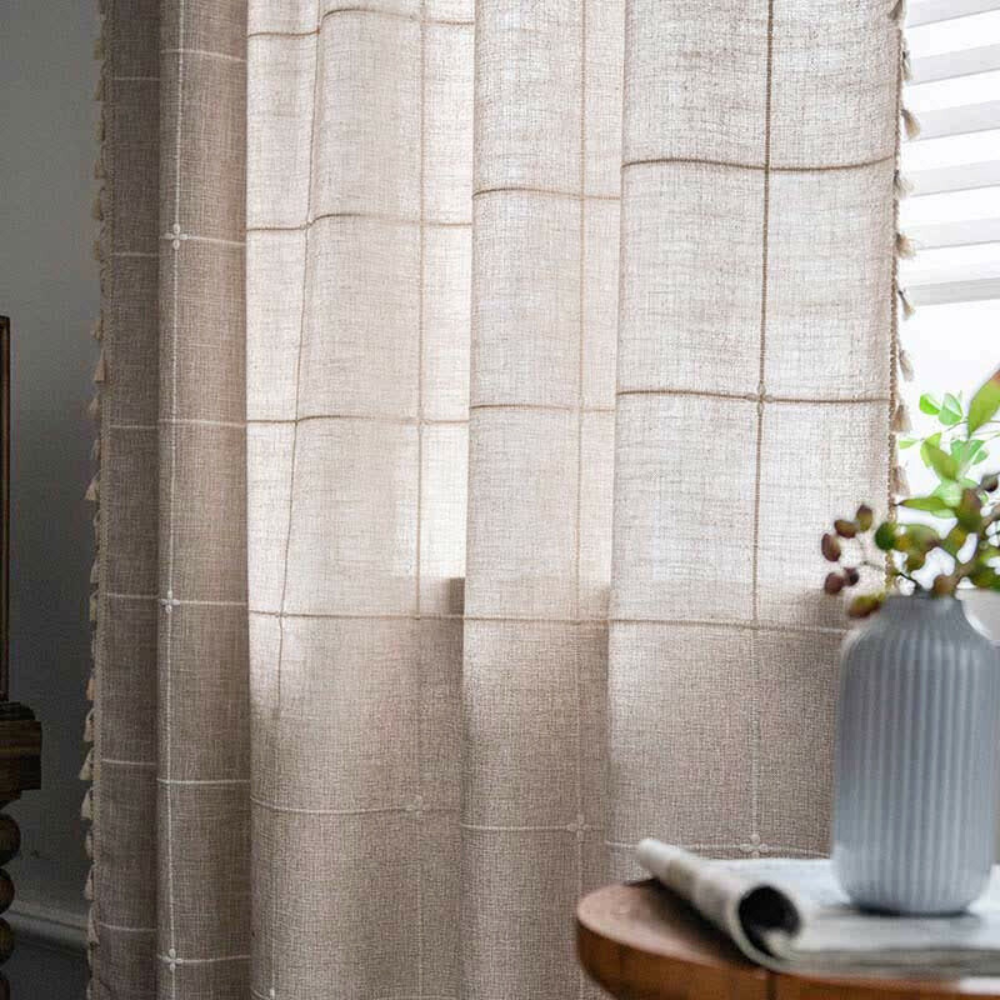 BowLift | Plaid Tassel Semi-Blackout Curtains – Boho Style Drapes