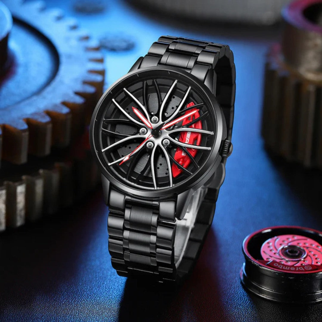 Racing-Inspired Watch with Rotating Dial and Luminescent Detail