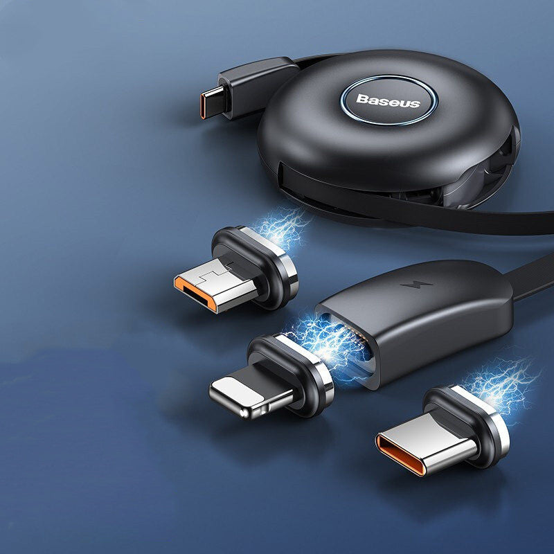 BowLift | 3-in-1 Portable Stretchable USB-C Charging Cable, with Magnetic Connectors (USB-C, Lightning & Micro), for Phone, Tablet & More