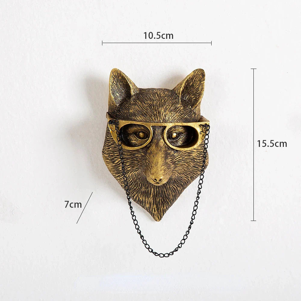 BowLift | Antique Bronze Resin Animal Pendant Golden Deer Head Wall Storage Hook Background Wall Accessories Decorative Figures