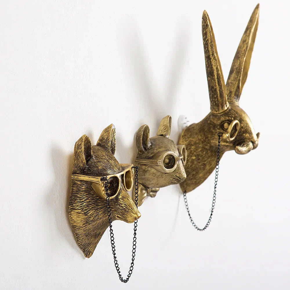 BowLift | Antique Bronze Resin Animal Pendant Golden Deer Head Wall Storage Hook Background Wall Accessories Decorative Figures