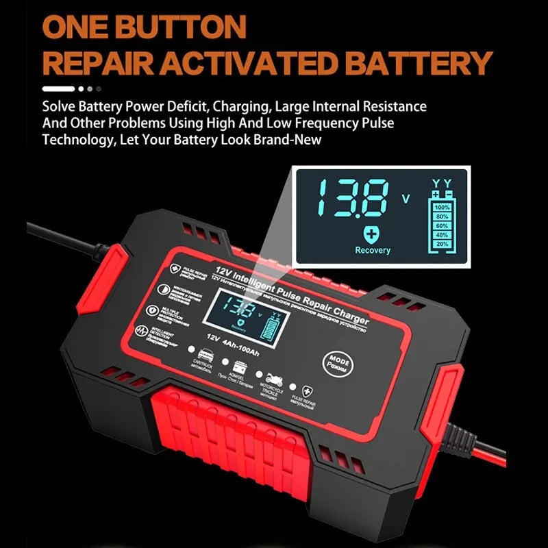 BowLift | 12V 6A Smart Car Battery Charger | Pulse Repair, LCD Display & Fast Charging for AGM, Gel & Lead-Acid Batteries