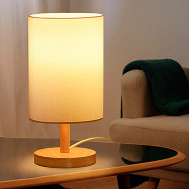 BowLift | Traditional Japanese Cylinder Wood Fabric 1-Light Table Lamp for the Living Room