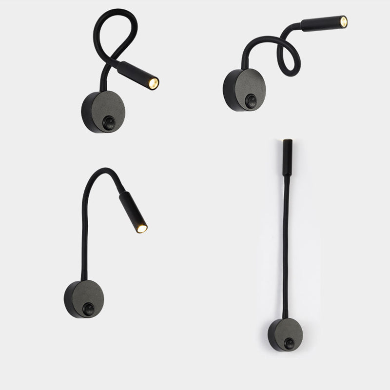 BowLift | Modern Minimalist Iron Round Flexible Bend Tube LED Reading Lamp Wall Sconce Lamp for Bedroom