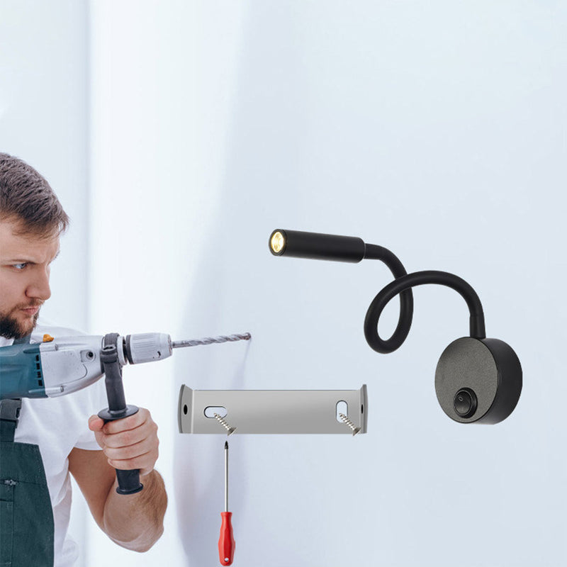 BowLift | Modern Minimalist Iron Round Flexible Bend Tube LED Reading Lamp Wall Sconce Lamp for Bedroom