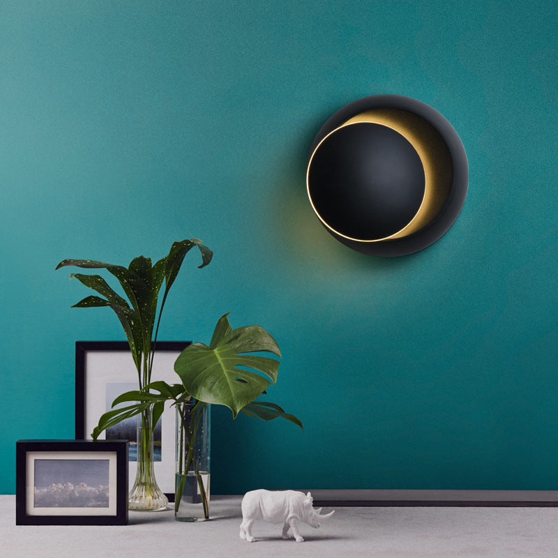 BowLift | Contemporary Nordic Iron Round Eclipse Rotatable LED Wall Light for Nightstand