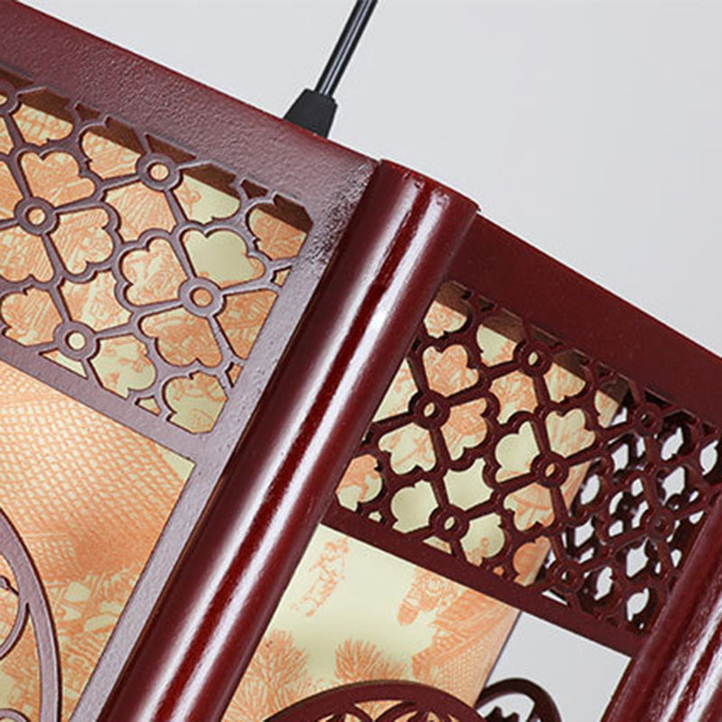 BowLift | Traditional Chinese Wood-PVC Cylinder Lantern Carved Fish 1-Light Pendant Lamp for the Dining Room