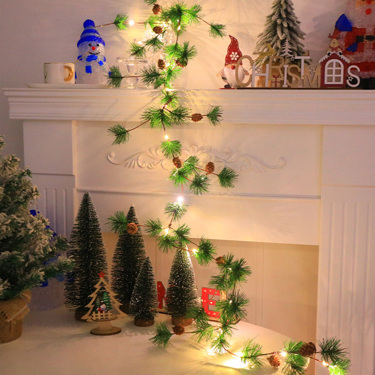 BowLift | Modern Art Deco Battery Copper Plastic Leaf Bell Pine Needle Red Fruit Christmas Decoration LED String Lights For Bedroom