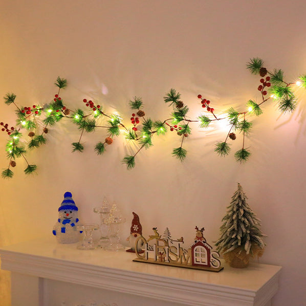 BowLift | Modern Art Deco Battery Copper Plastic Leaf Bell Pine Needle Red Fruit Christmas Decoration LED String Lights For Bedroom