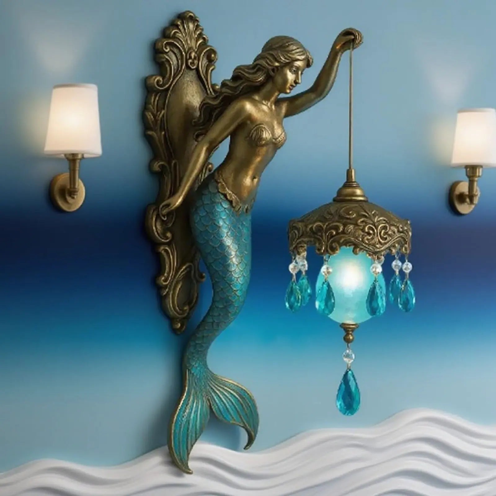 BowLift | Elegant Baroque Mermaid Wall Lamp – Artistic Maritime Wall Lighting for Atmospheric Spaces