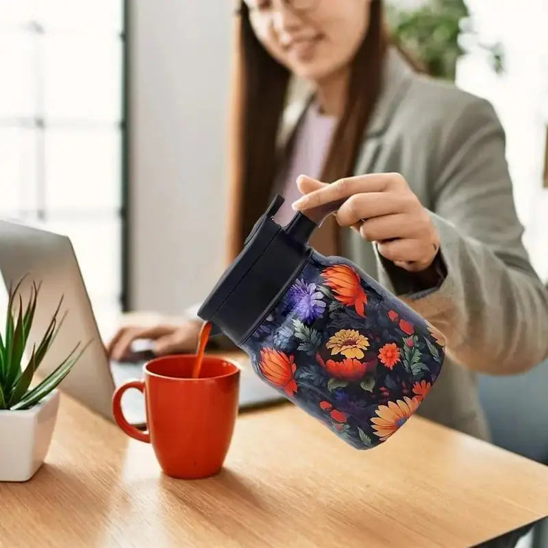 BowLift | Floral Stainless Steel Teapot with Strainer - 1000ml Vintage Elegance