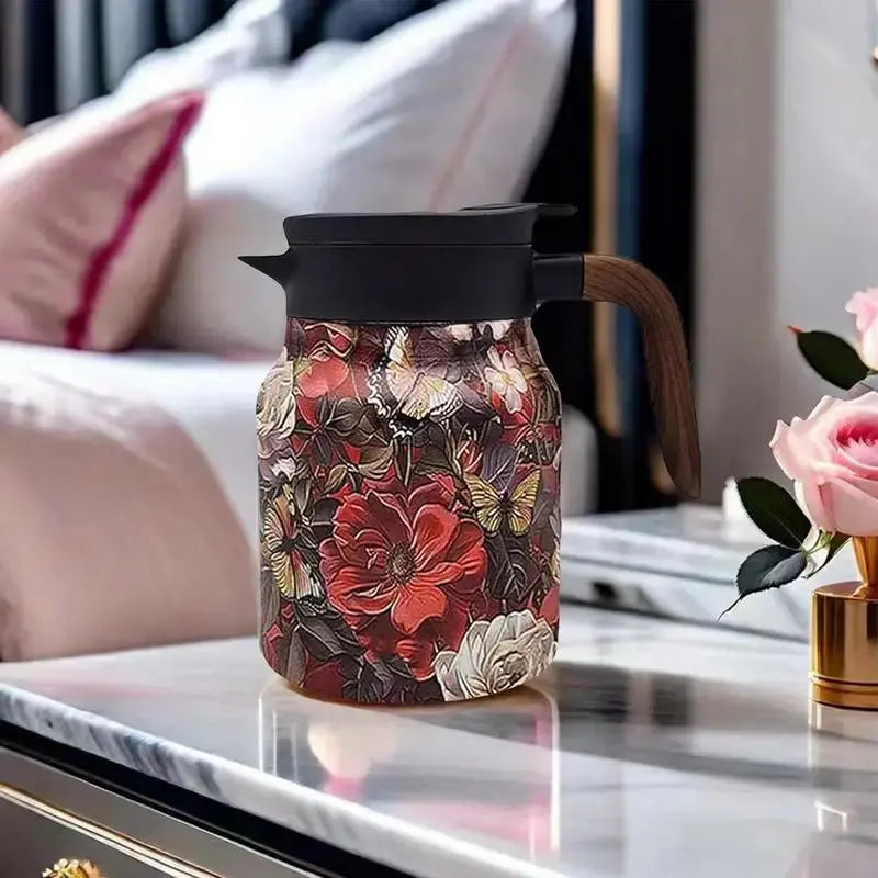 BowLift | Floral Stainless Steel Teapot with Strainer - 1000ml Vintage Elegance