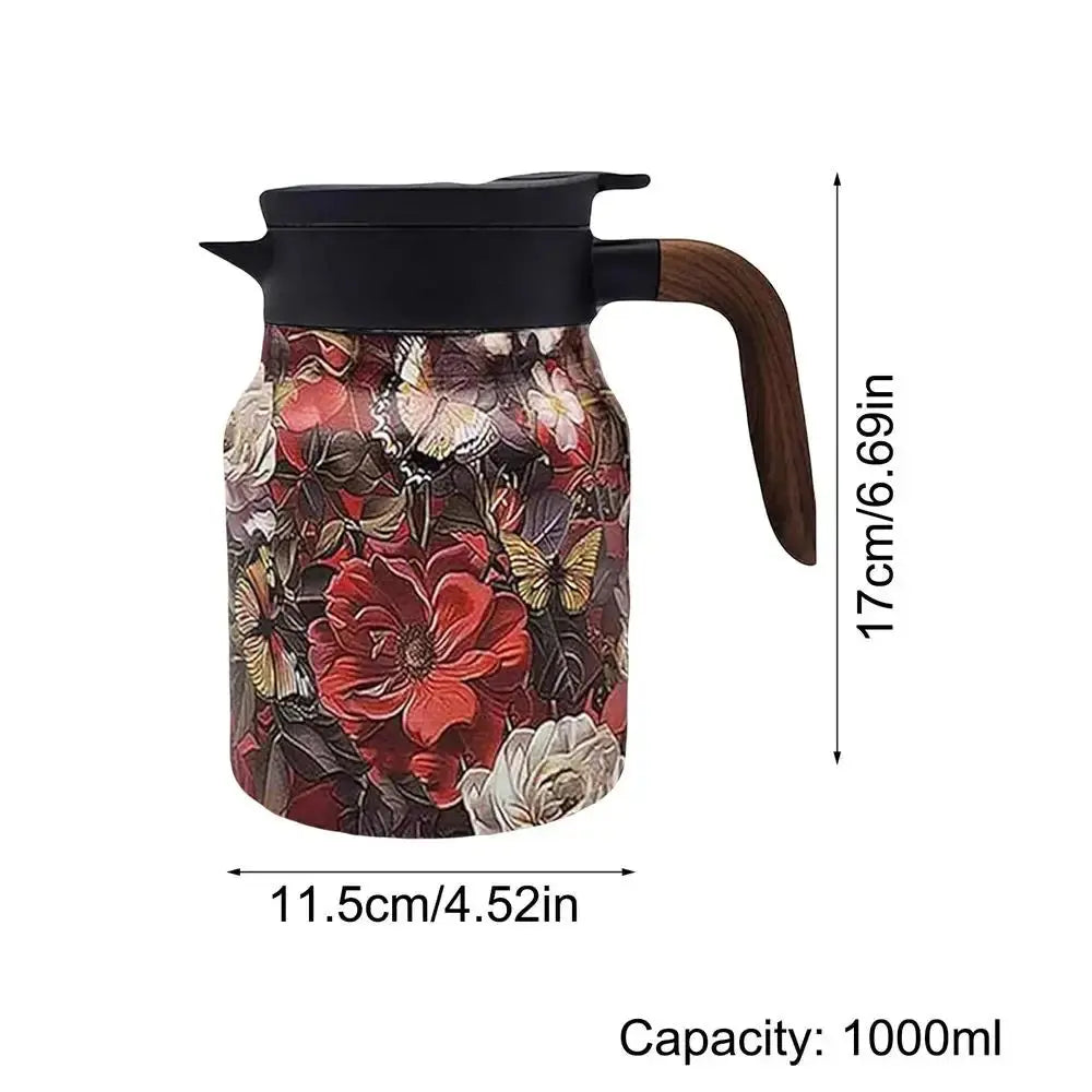 BowLift | Floral Stainless Steel Teapot with Strainer - 1000ml Vintage Elegance