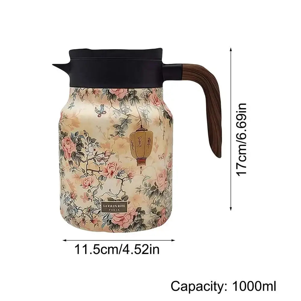 BowLift | Floral Stainless Steel Teapot with Strainer - 1000ml Vintage Elegance