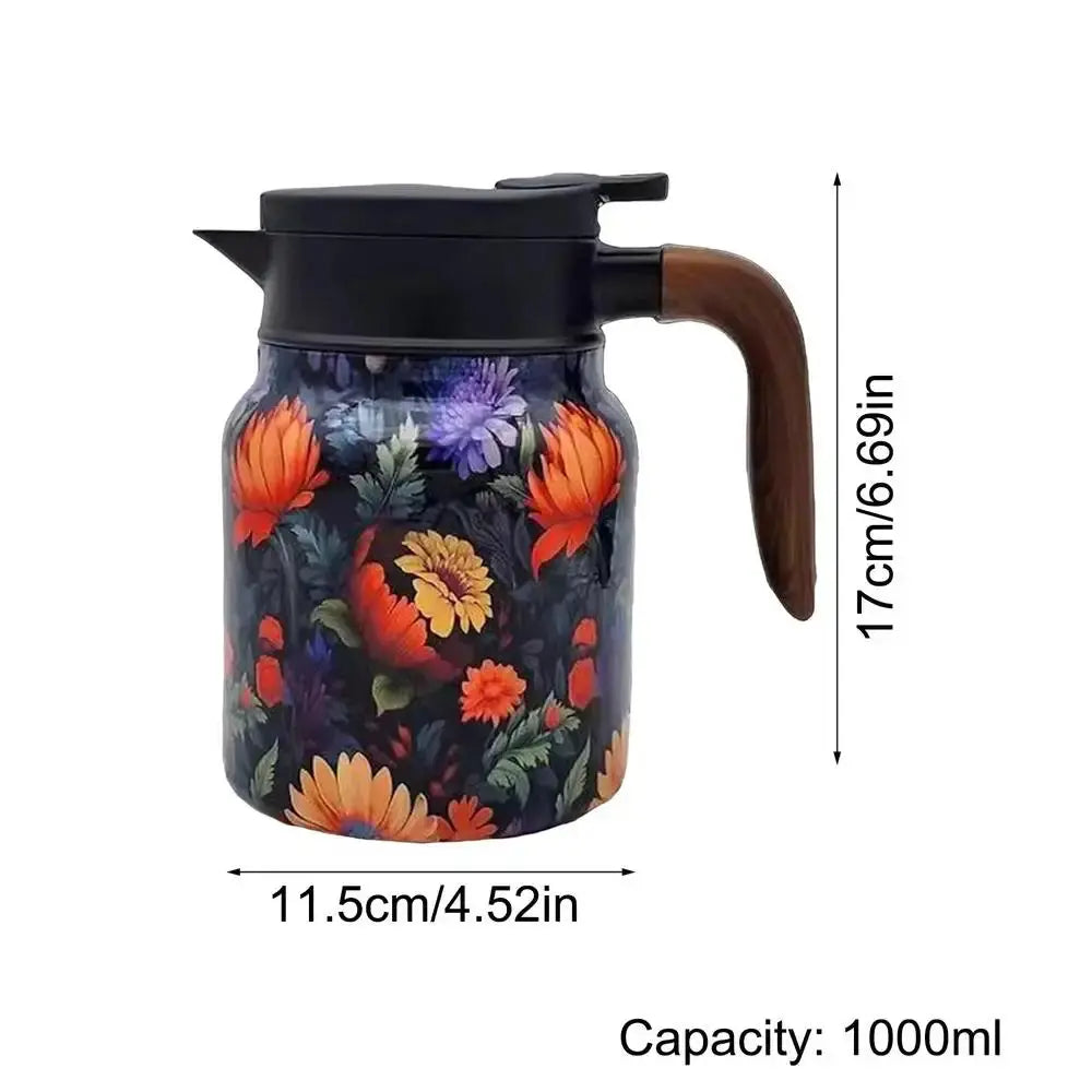 BowLift | Floral Stainless Steel Teapot with Strainer - 1000ml Vintage Elegance