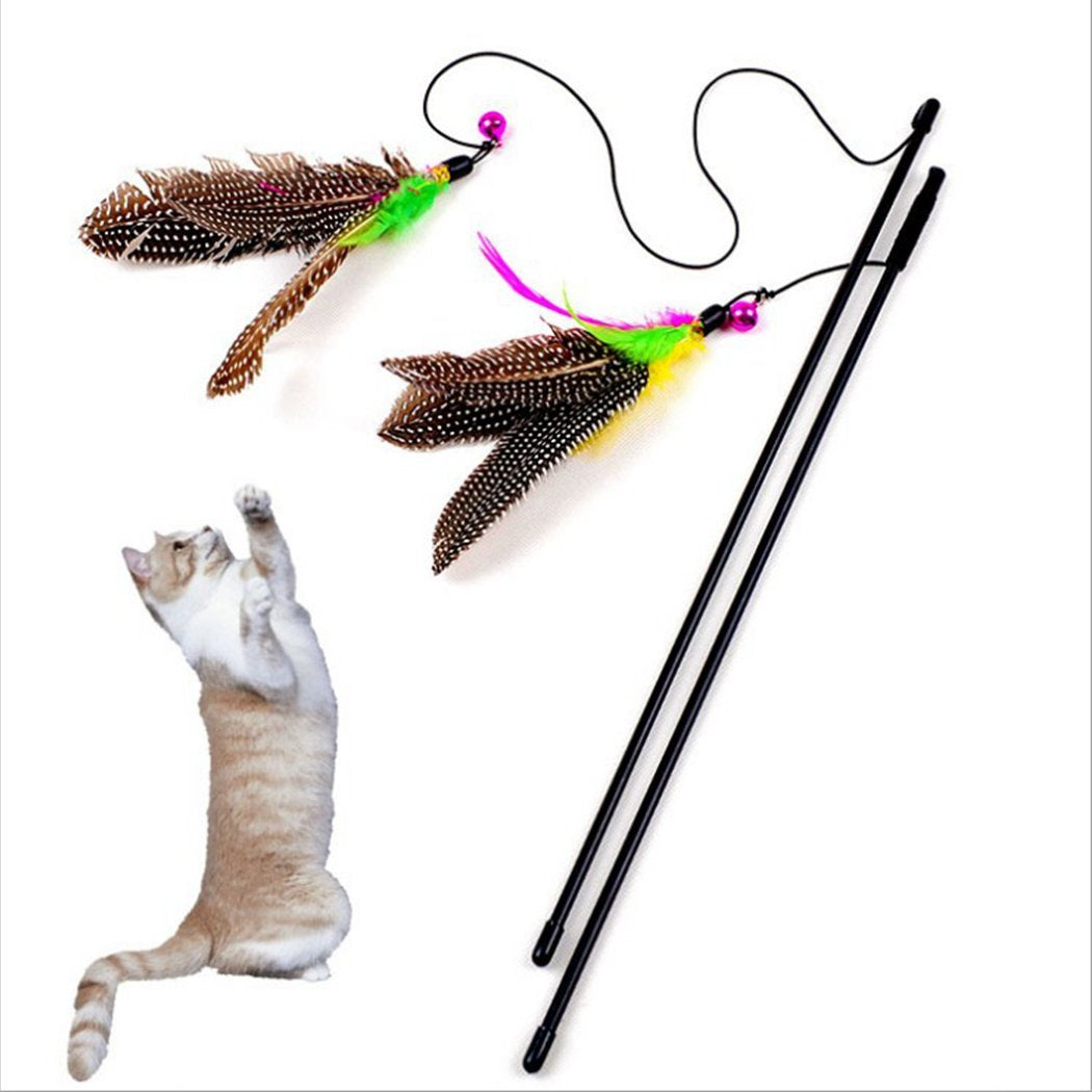 BowLift | Cat Interactive Toy Stick Feather Wand With Small Bell Mouse Cage Toys Plastic Artificial Colorful Cat Teaser Toy Pet Supplies