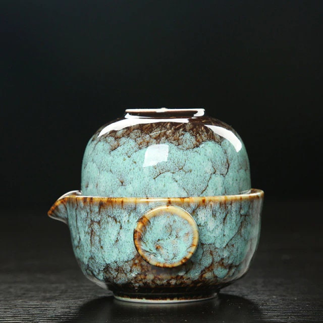 BowLift | Ceramic Gaiwan Set kuai ke Tea Set Camping Kung Fu Tea Set 1 Teapot 1 Cup Travel Teapot Coffee Cup Water Mug Office Kettle Drinking Utensils