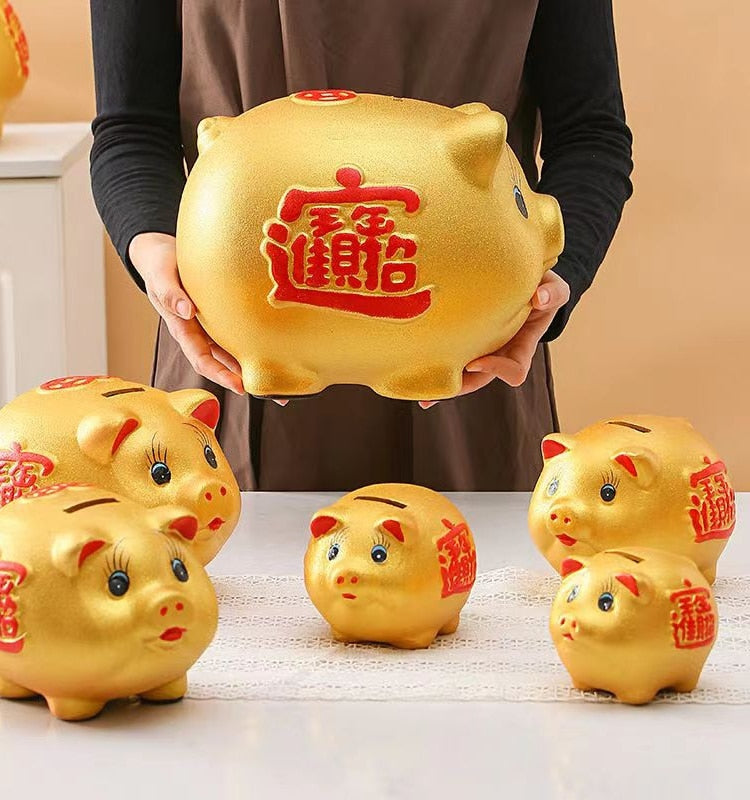 BowLift | Ceramic lucky pig coin piggy bank large capacity children's storage box cute pig animal glass home piggy bank children's gift