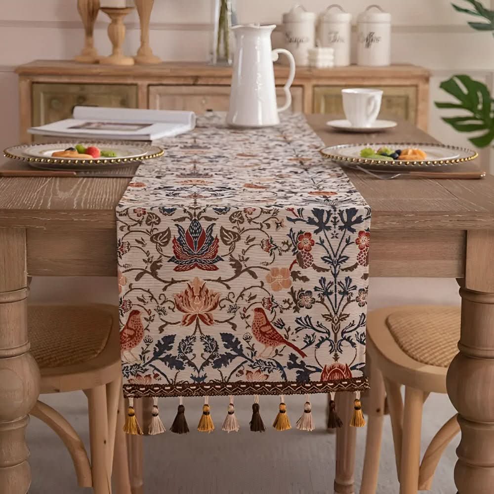 BowLift | Elegant table runner with flower and bird design