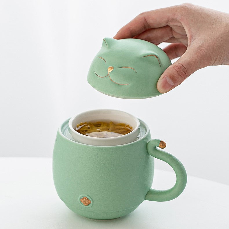 BowLift | Cute cat tea cup made of ceramic with strainer