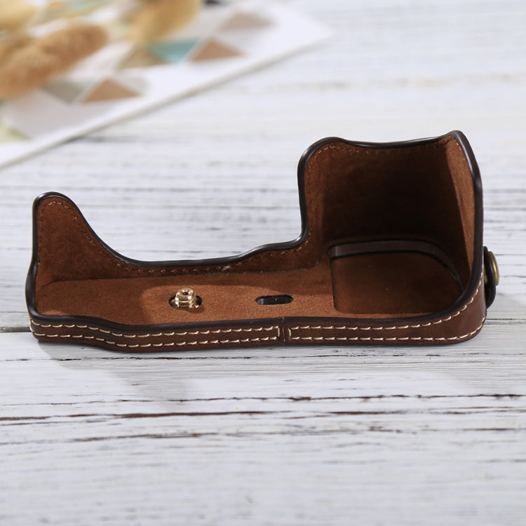 BowLift | 1/4 inch Thread PU Leather Camera Half Case Base for Sony Alpha 6100 / A6100 (Coffee)