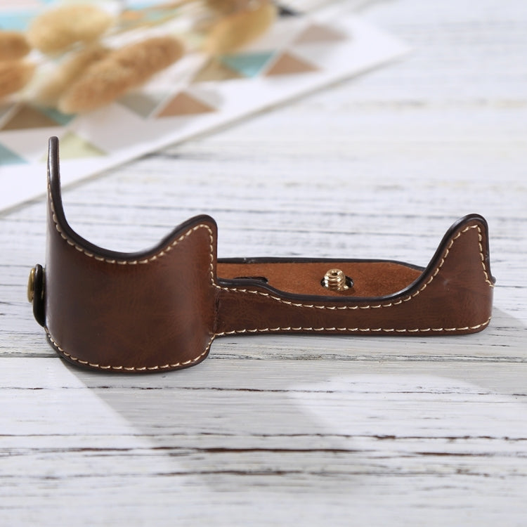 BowLift | 1/4 inch Thread PU Leather Camera Half Case Base for Sony Alpha 6100 / A6100 (Coffee)