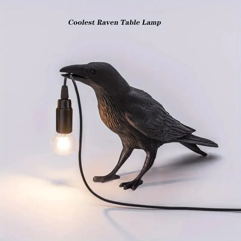 BowLift | E14-Bulb with Plug Gothic Raven Lamp Vintage Resin Bird Lamp for Nightstand, Office, Living Room Farmhouse Art Deco Style