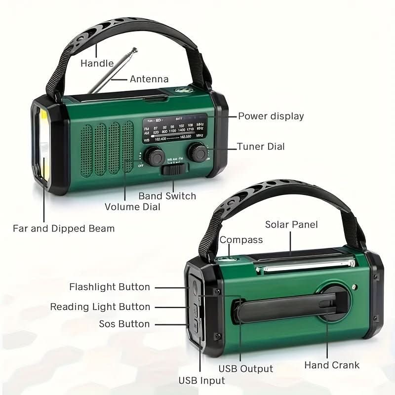 BowLift | Emergency radio with solar, flashlight & USB charging function