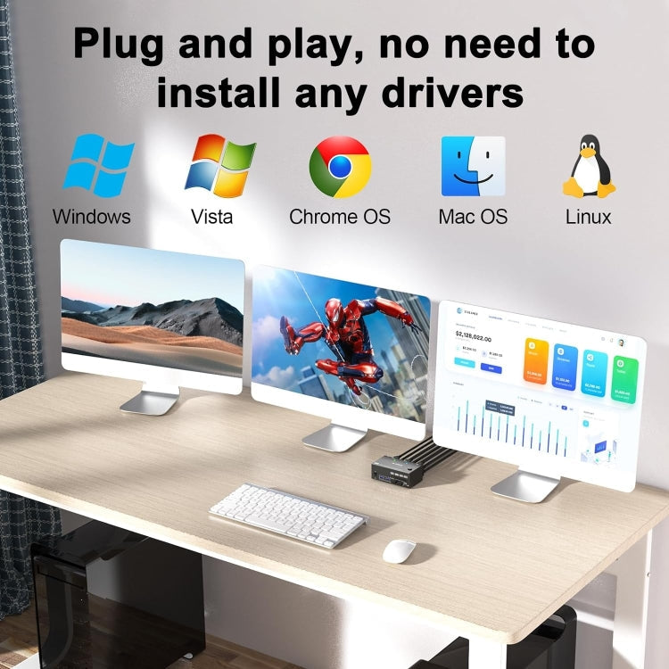 BowLift | KC-KVM203DH Triple Monitor KVM Switch | 8K 30Hz & 4K 144Hz | HDMI 2.1 & DP 1.4 | 4-Port USB 3.0 Hub | Extended & Mirror Mode | EU Plug