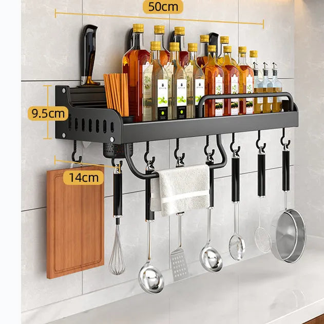 BowLift | Stainless Steel Kitchen Shelf for Wall Mounting with Hooks and Knife Holder – Ideal for a Tidy Kitchen