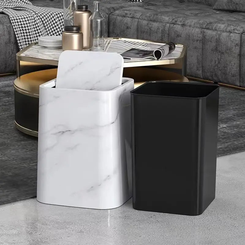 BowLift | Elegant trash can in marble design with swing lid