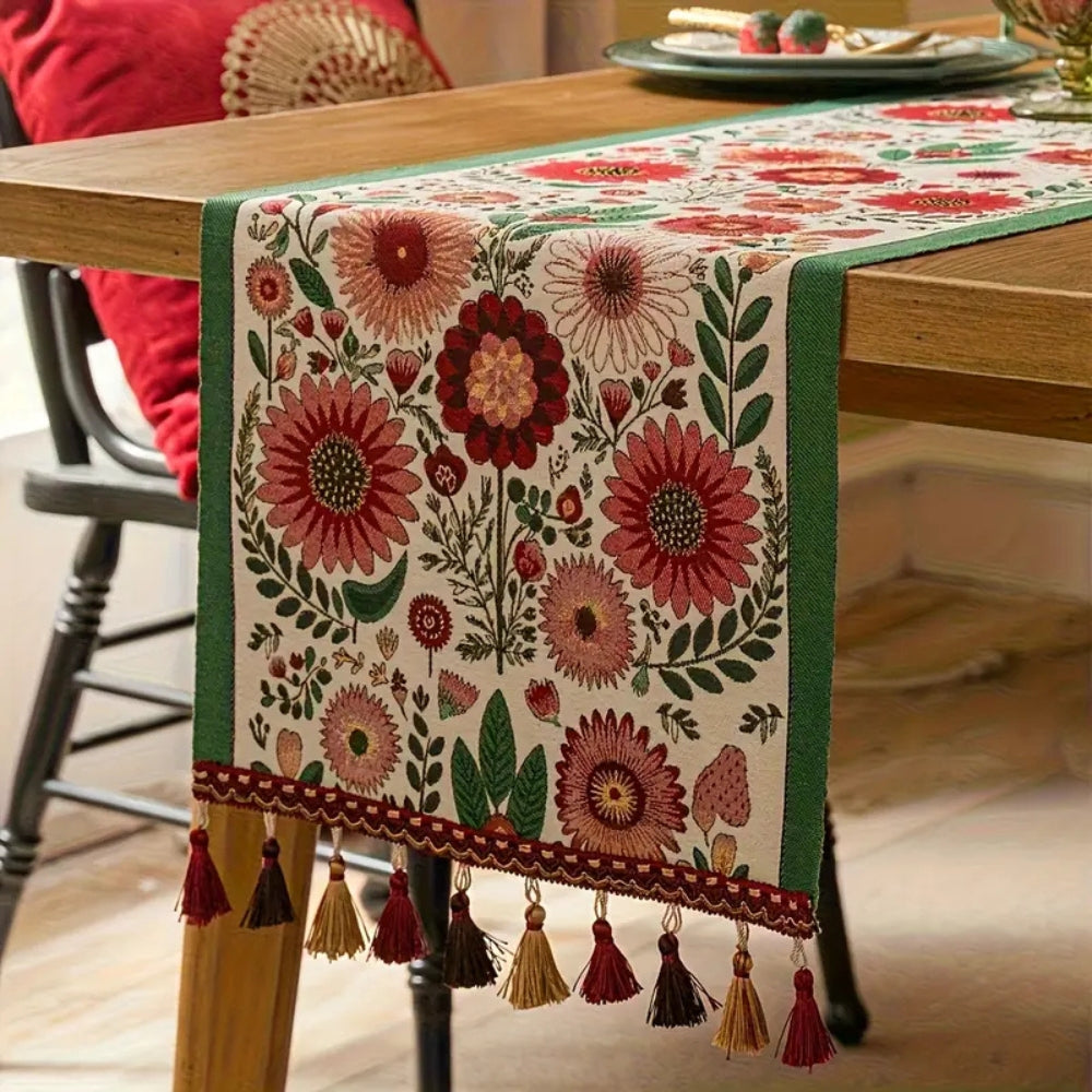 BowLift | Embroidered Floral Tassel Table Runner