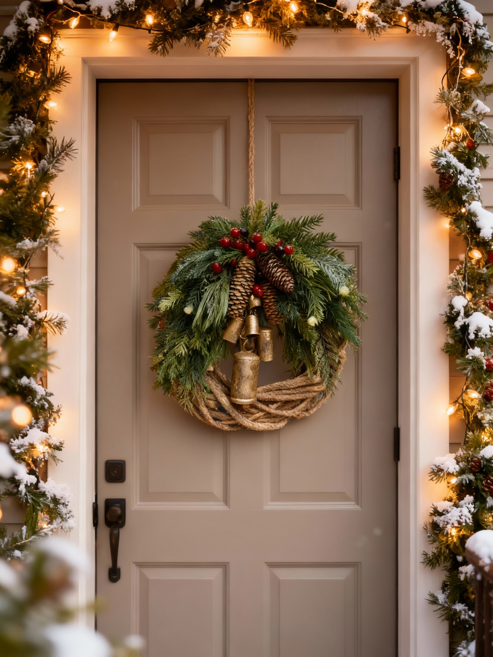BowLift | Handmade Bohemian Winter Wreath | Bells, Pinecones & Berries | 43 cm | Indoor/Outdoor