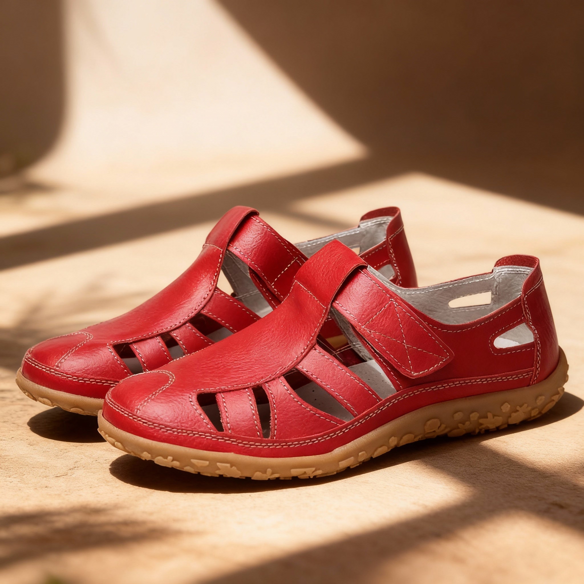 BowLift | Orthopedic Retro Sandals | Split Leather Anti-Slip Flats | Anatomical Arch Support | Shock-Absorbing Rubber Outsole | Diabetic-Friendly Wide Toe Box | Slip-On Ergonomic Footwear