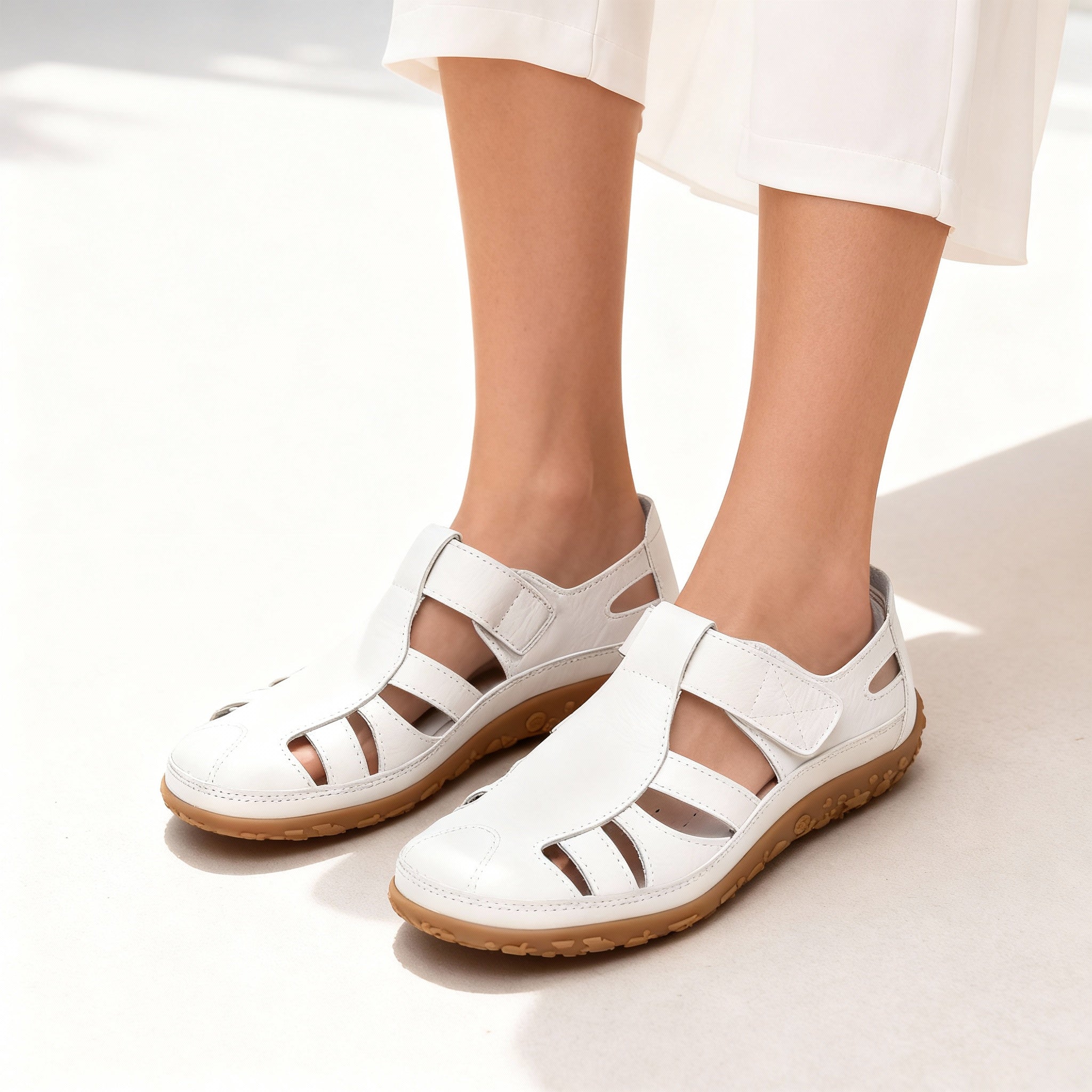 BowLift | Orthopedic Retro Sandals | Split Leather Anti-Slip Flats | Anatomical Arch Support | Shock-Absorbing Rubber Outsole | Diabetic-Friendly Wide Toe Box | Slip-On Ergonomic Footwear