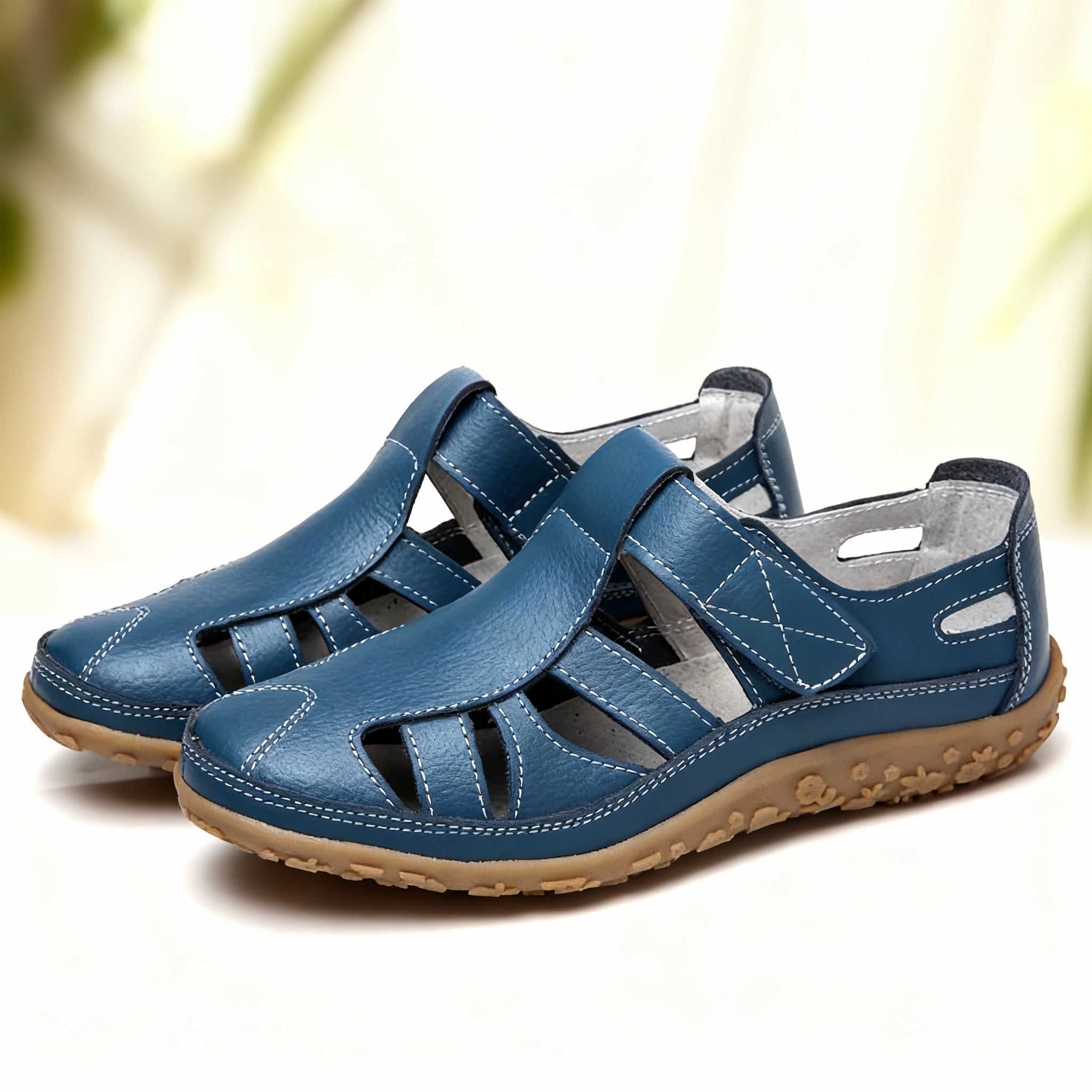 BowLift | Orthopedic Retro Sandals | Split Leather Anti-Slip Flats | Anatomical Arch Support | Shock-Absorbing Rubber Outsole | Diabetic-Friendly Wide Toe Box | Slip-On Ergonomic Footwear