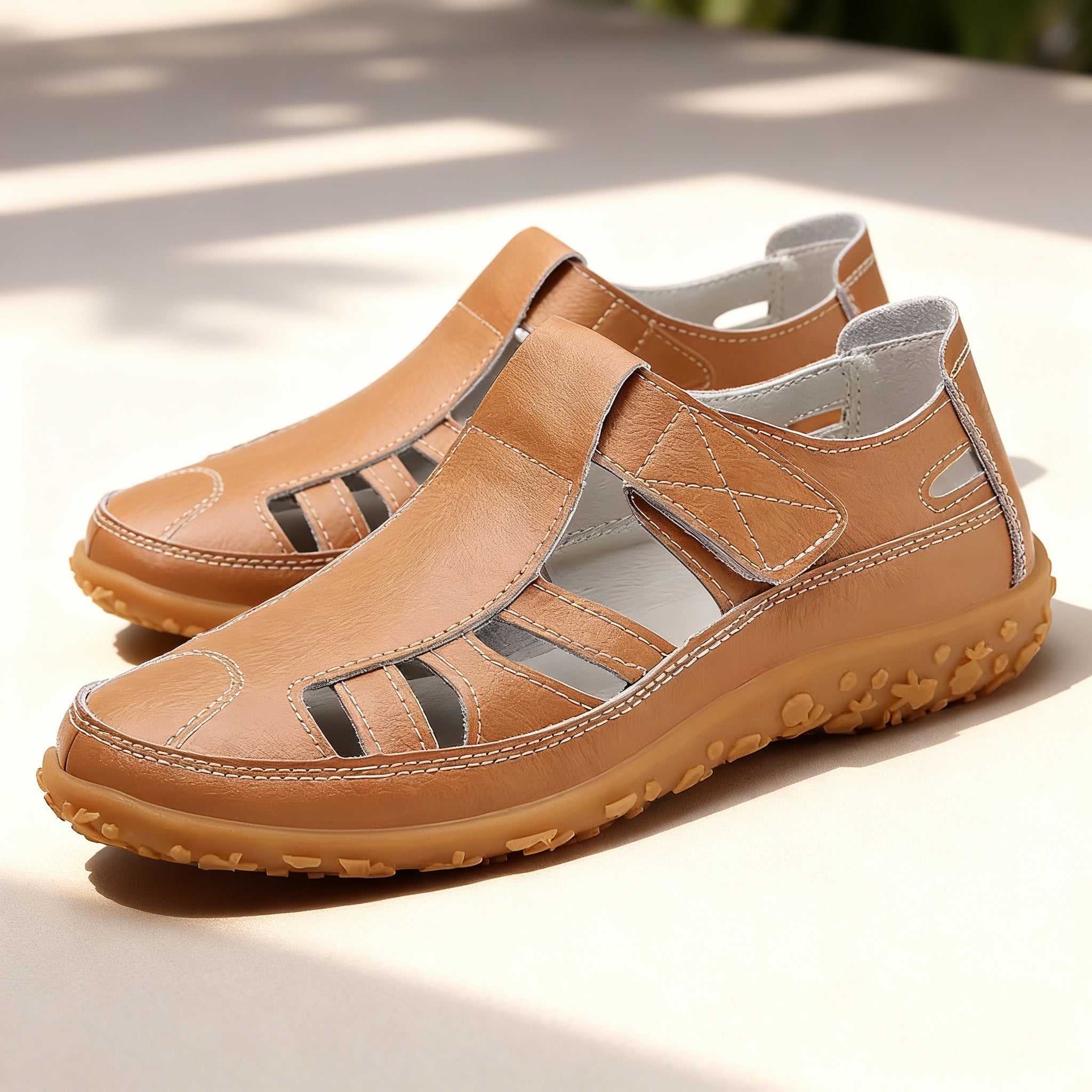 BowLift | Orthopedic Retro Sandals | Split Leather Anti-Slip Flats | Anatomical Arch Support | Shock-Absorbing Rubber Outsole | Diabetic-Friendly Wide Toe Box | Slip-On Ergonomic Footwear