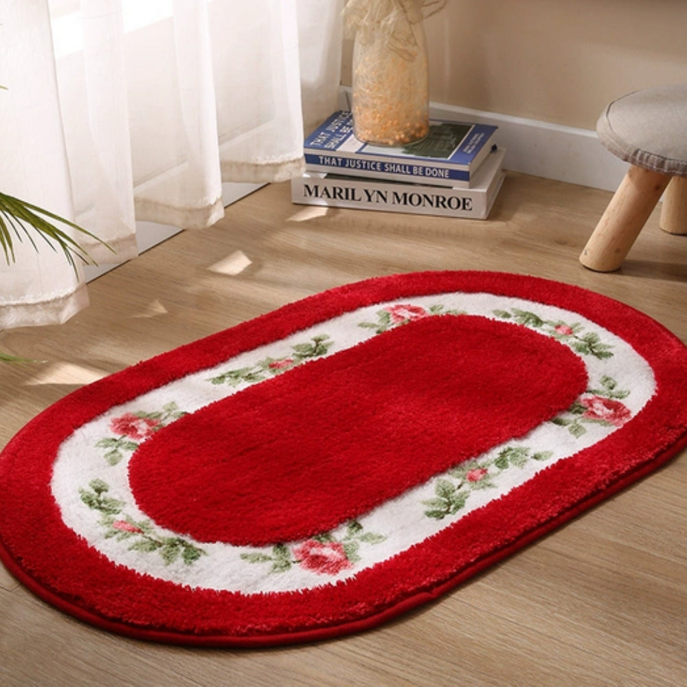 BowLift | Floral Oval Plush Bath Mat