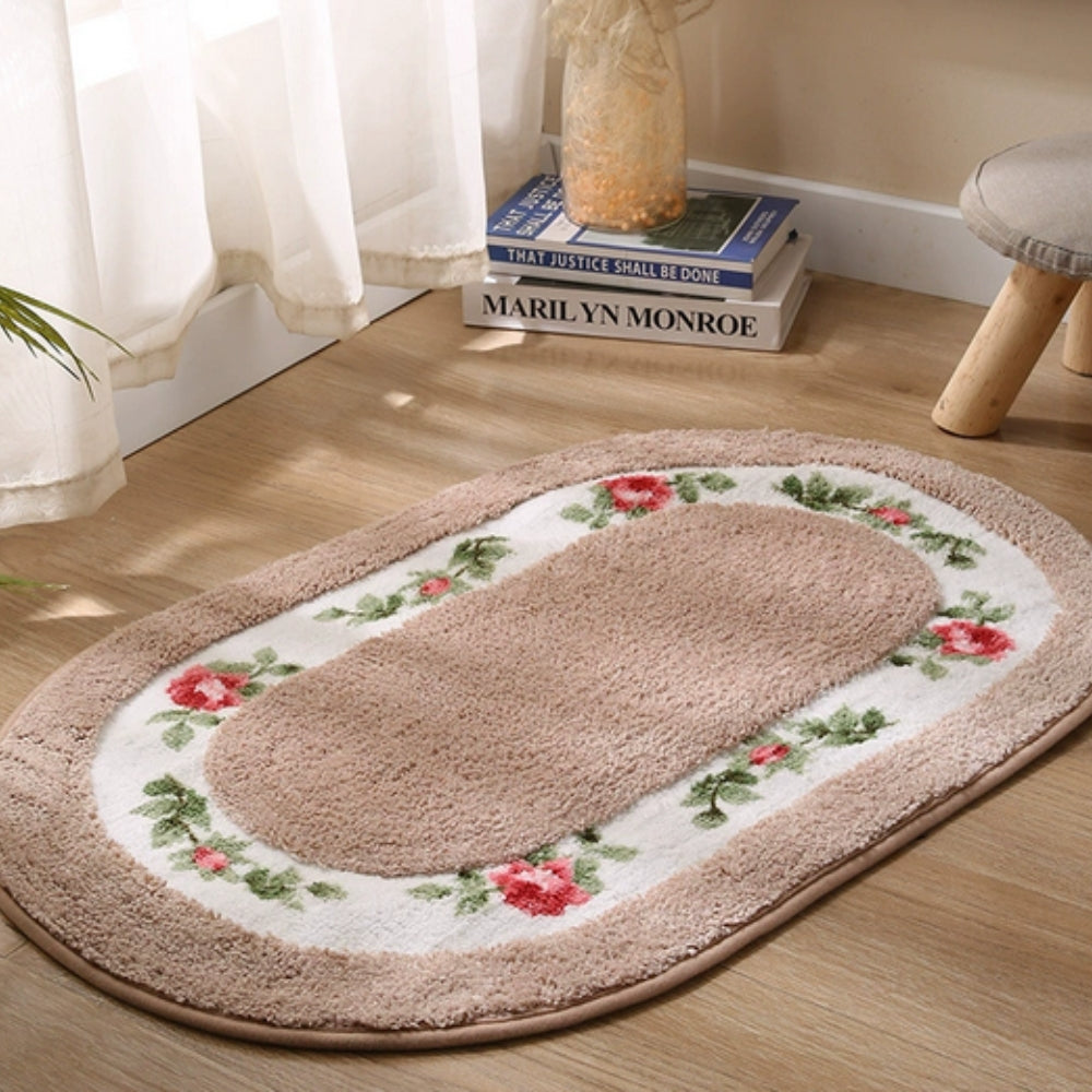 BowLift | Floral Oval Plush Bath Mat