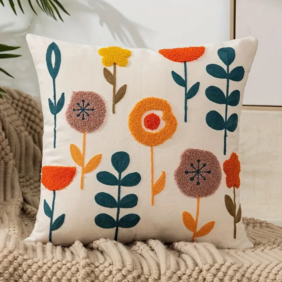 BowLift | Floral Embroidered Cotton Cushion Cover