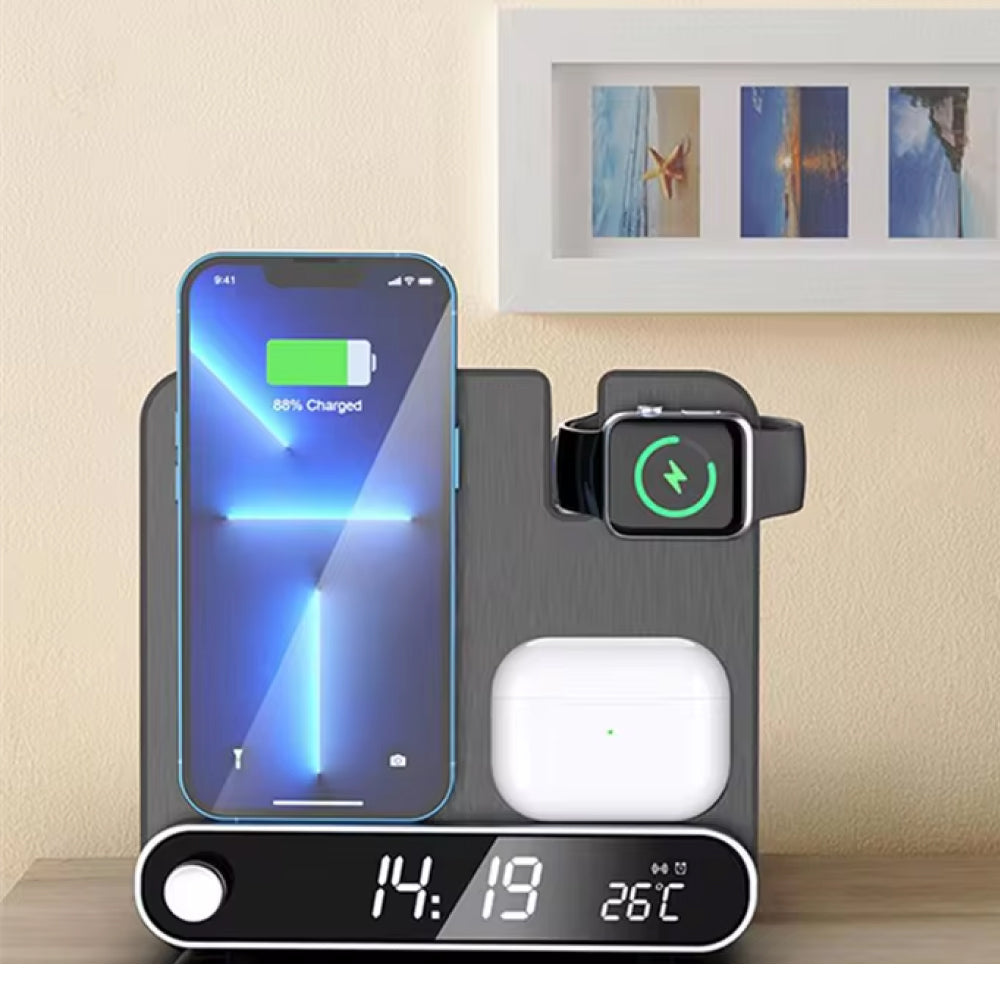 BowLift | 3-in-1 Charging Station: Alarm Clock with iPhone Charger, Watch Stand, and Phone Charging Dock for Apple Devices
