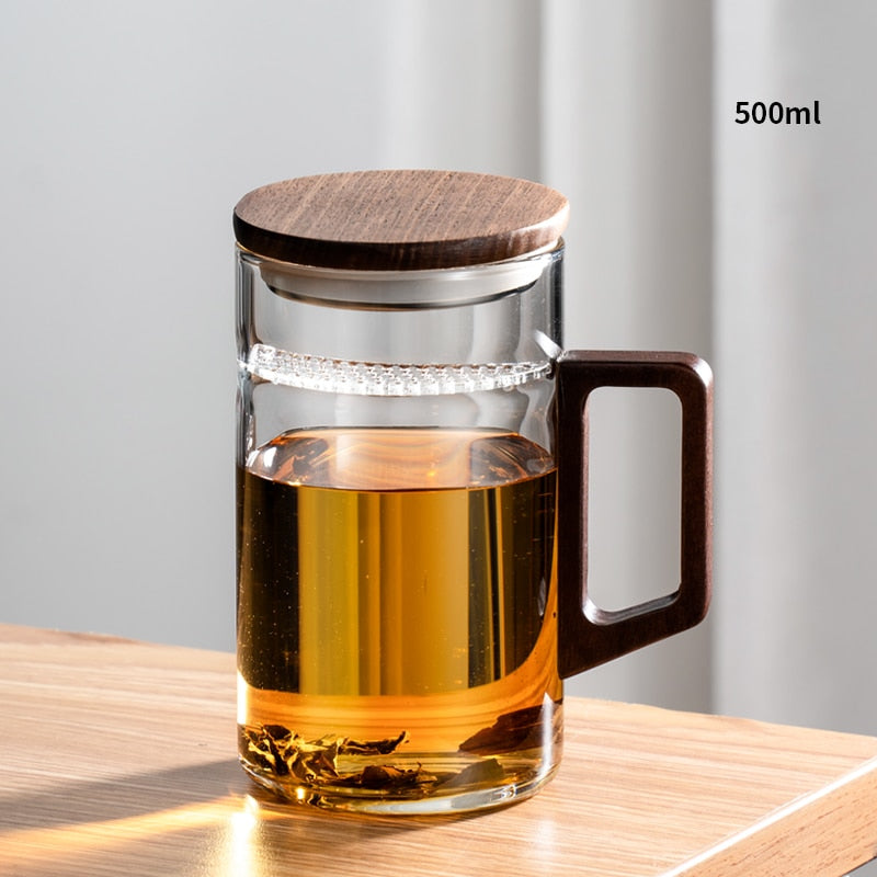 BowLift | GIANXI Tea cup with moon filter Japanese wooden handle heat-resistant glass cups tea leaf separation tea cup set